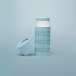 Load image into Gallery viewer, Front view of Neon blue  NOZ sunscreen stick with lid off 
