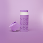 Load image into Gallery viewer, Front view of Neon purple NOZ sunscreen stick with lid off 
